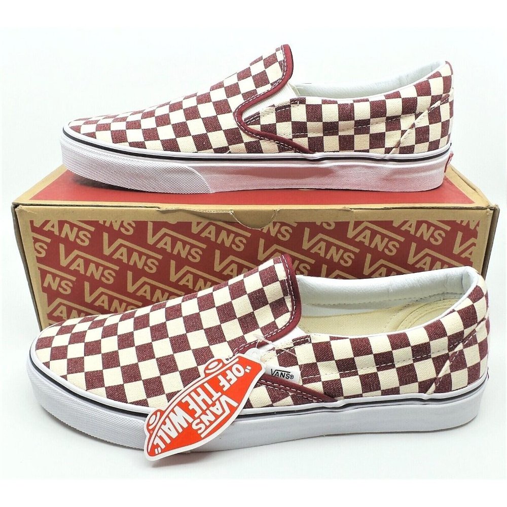 VANS Men's Checkerboard Classic Slip On Canvas Rhubarb/White Size 12 NEW
